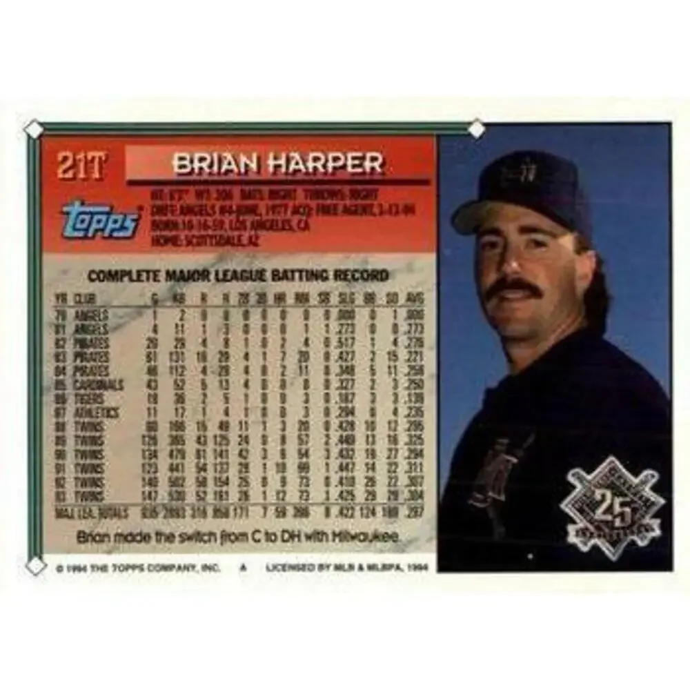 1994 Topps Traded Brian Harper 21T Milwaukee Brewers